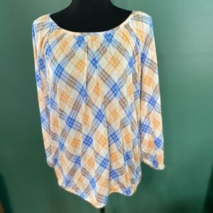 Plaid Women's Top in Blue and Orange